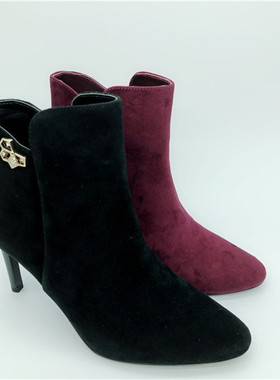 KISSCAT接吻猫2018秋羊绒面反绒圆头超高跟优雅时装靴KA98507-81