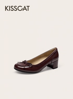 接吻猫2025春新款法式复古蝴蝶结浅口单鞋女KA65518-10