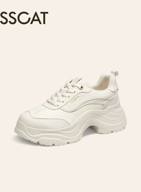 接吻猫2025春专柜正品小白鞋老爹休闲英伦真皮厚底女鞋KA65163-50