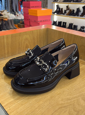 接吻猫乐福鞋2025春专柜正品舒适增高方跟牛漆皮女鞋KA65134-10