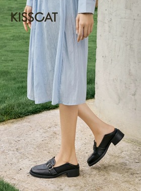 接吻猫[茶歇会]2025秋软皮乐福鞋两穿一脚蹬乐福鞋女KA65521-52