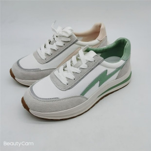 KISSCAT接吻猫2020秋平跟运动休闲系带牛皮低帮单鞋 女KA10587