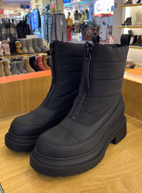 接吻猫2024冬季牛皮薄绒厚底时尚百搭保暖女短靴女靴KA43791-50