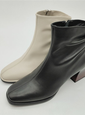 KISSCAT接吻猫2020冬牛皮方头薄绒短靴女鞋KA10700-12KA10700-11