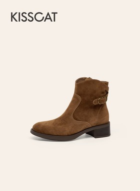 接吻猫短靴2025秋新气质西部靴美拉德通勤时装靴女KA65701-56