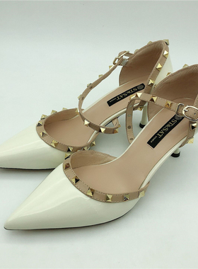 星期六高跟单鞋2021春夏新品优雅尖头时尚铆钉浅口女鞋SS11114034