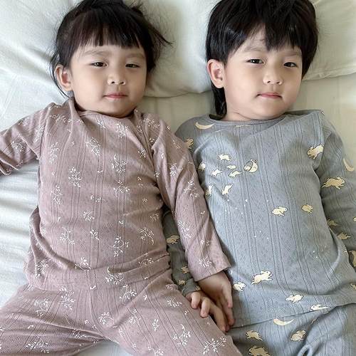 儿童纯棉提花家居服套装秋衣秋裤