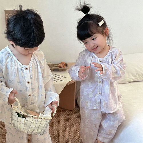 秋季新款亲子纱布家居服！宝宝卡通纯棉双层纱睡衣妈妈款居家套装