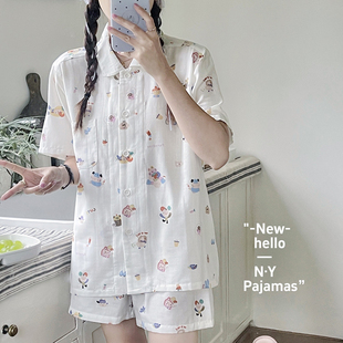 短袖 特价 慵懒双层薄款 纯棉有氧纱家居服套装 空调睡衣 成人睡衣