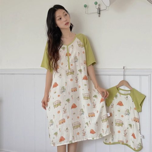 亲子夏季竹棉双层纱布家居服睡衣