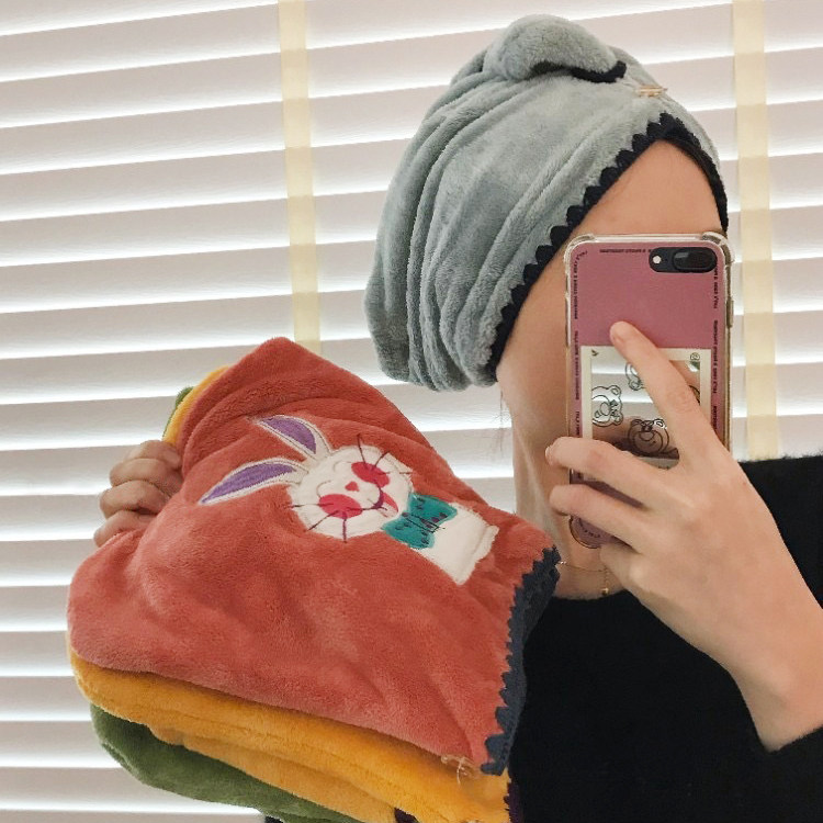 新款儿童卡通小兔贴布绣毛巾婴童速干珊瑚绒吸水浴巾成人同款浴裙