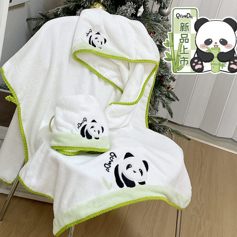 熊猫毛巾！ 宝宝珊瑚绒速干吸水毛巾浴巾 成人熊猫绣花干发帽浴帽,婴童用品,浴巾,淘宝优惠券,粉丝福利购,淘宝优惠卷