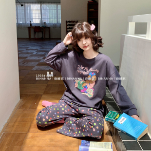 缤安娜家居服睡衣女款2025新款春秋季长袖纯棉网红爆款套装春秋款