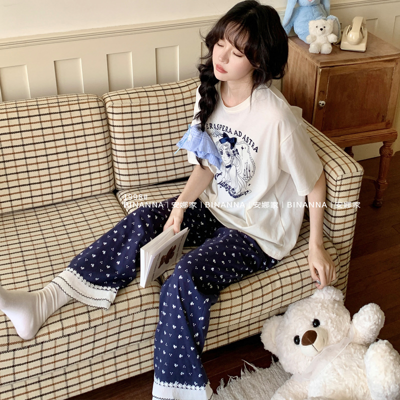 睡衣女款2025新款夏季短袖蝴蝶结