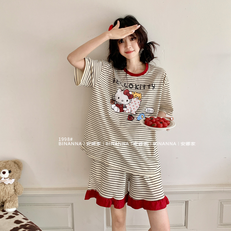 夏季新款短袖睡衣女款家居服套装