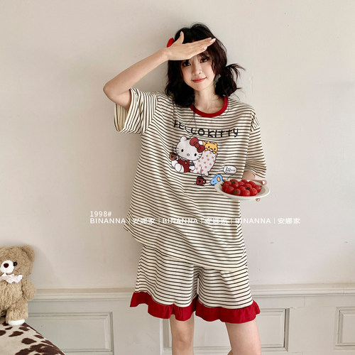 夏季新款短袖睡衣女款家居服套装