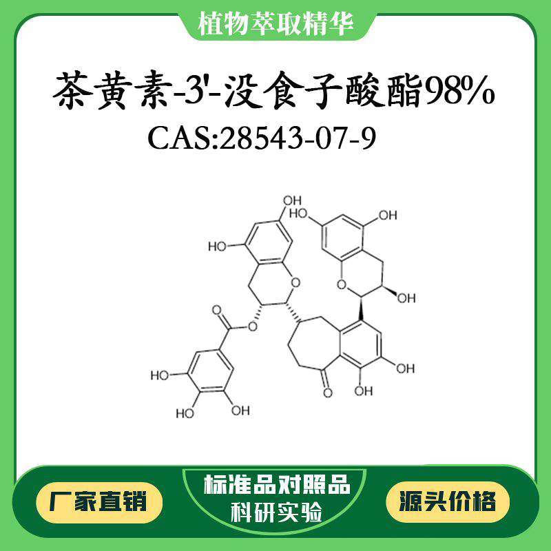 茶黄素-3'-没食子酸酯98%  科研实验标准品 CAS：30462-35-2 瓶装
