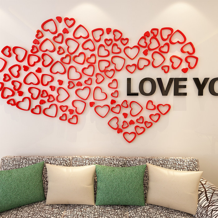 心形组合浪漫3d立体墙贴婚房卧室客厅沙发背景墙面上装饰壁纸贴画