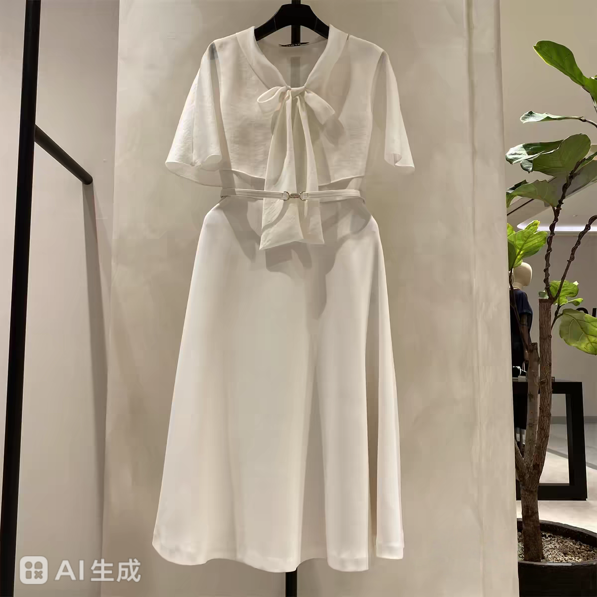 26年夏季新款韩版气质优雅轻奢显瘦蝴蝶结披肩连衣裙两件套装女
