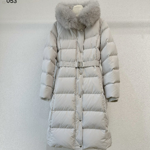 25冬新款韩版螺纹防风袖口拉链暗扣狐狸毛领中长款鹅绒羽绒服053