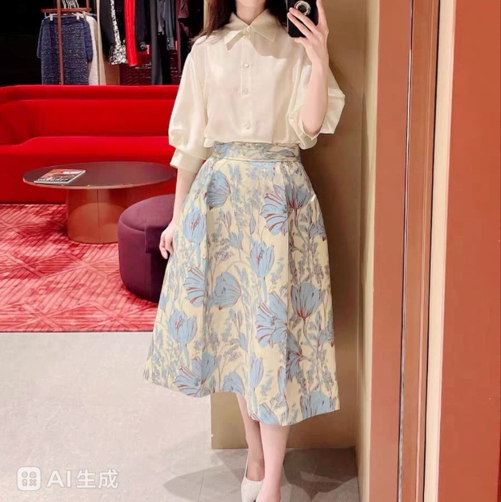 26年夏季款韩版女士气质时尚潮流都市白领百搭印花碎花A字半身裙