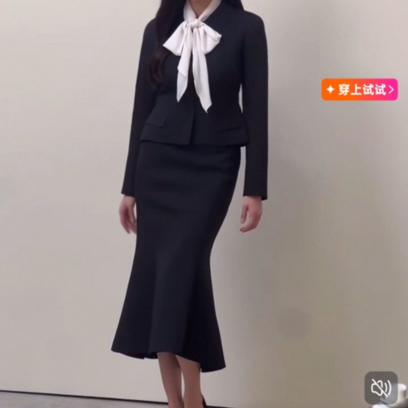 26年秋新款淑女韩版时尚气质优雅有腰带收腰西装外套+鱼尾半身裙