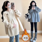 休闲宽松卫衣遮屁股秋装 孕妇上衣春秋款 中长款 时尚 娃娃衫 加绒冬季