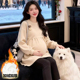 孕妇装 小个子宽松圆领上衣加绒保暖孕妇卫衣 时尚 2025秋冬新款 韩版