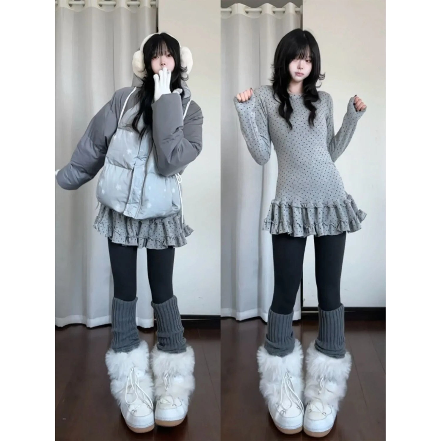 灰色波点花边裙摆叠穿长袖t恤女秋冬季设计感修身显瘦打底上衣潮,女装/女士精品,T恤,淘宝优惠券,粉丝福利购,淘宝优惠卷