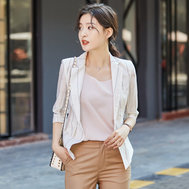 中袖网红条纹垂感小西装外套女2026新款春夏薄款休闲气质短款西服