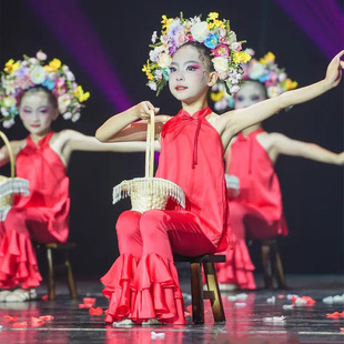 簪花入梦舞蹈演出服儿童古典舞女童中国风花篮凳子道具舞蹈表演服