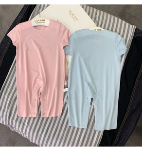 哈衣婴幼儿连体套头开裆爬服 连体衣新生儿短袖 莫代尔薄款 宝宝夏季