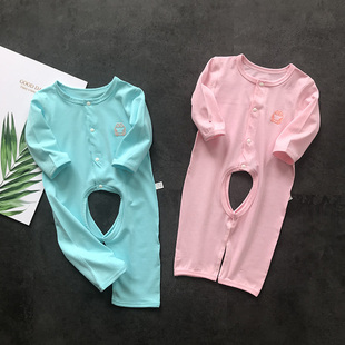 纯棉连体衣婴儿爬服春秋薄款打底哈衣宝宝睡衣男女新生儿开档无痕