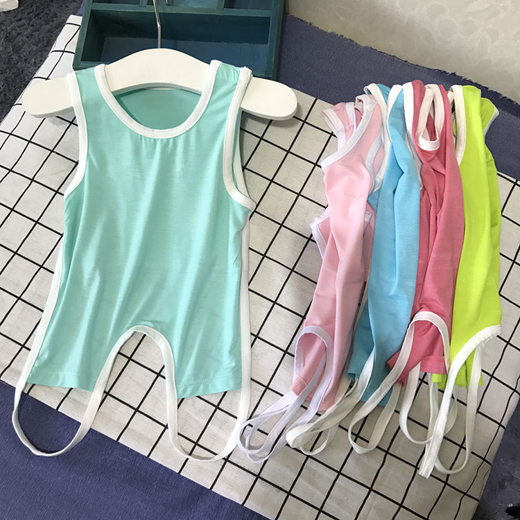 千色莲背心式莫代尔肚兜宝宝上衣薄款婴儿纯色连体护肚春夏季