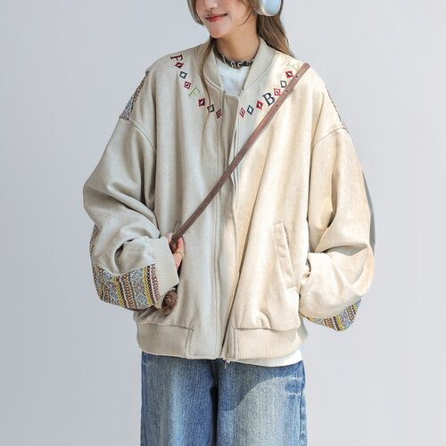 春秋季休闲宽松痞帅刺绣夹克上衣美式复古民族风拼接棒球服外套女