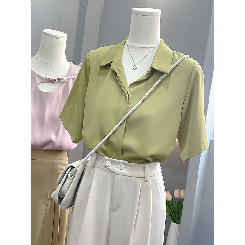 高级感法式衬衫女短袖夏季设计感小众通勤职业装衬衣雪纺上衣夏款