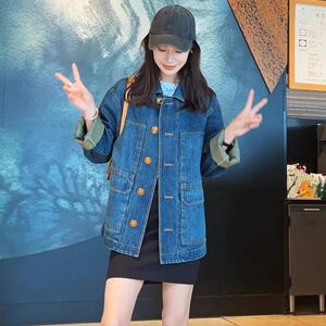 商场同款哥弟正品牌2024春秋新款中长款宽松翻领牛仔外套女