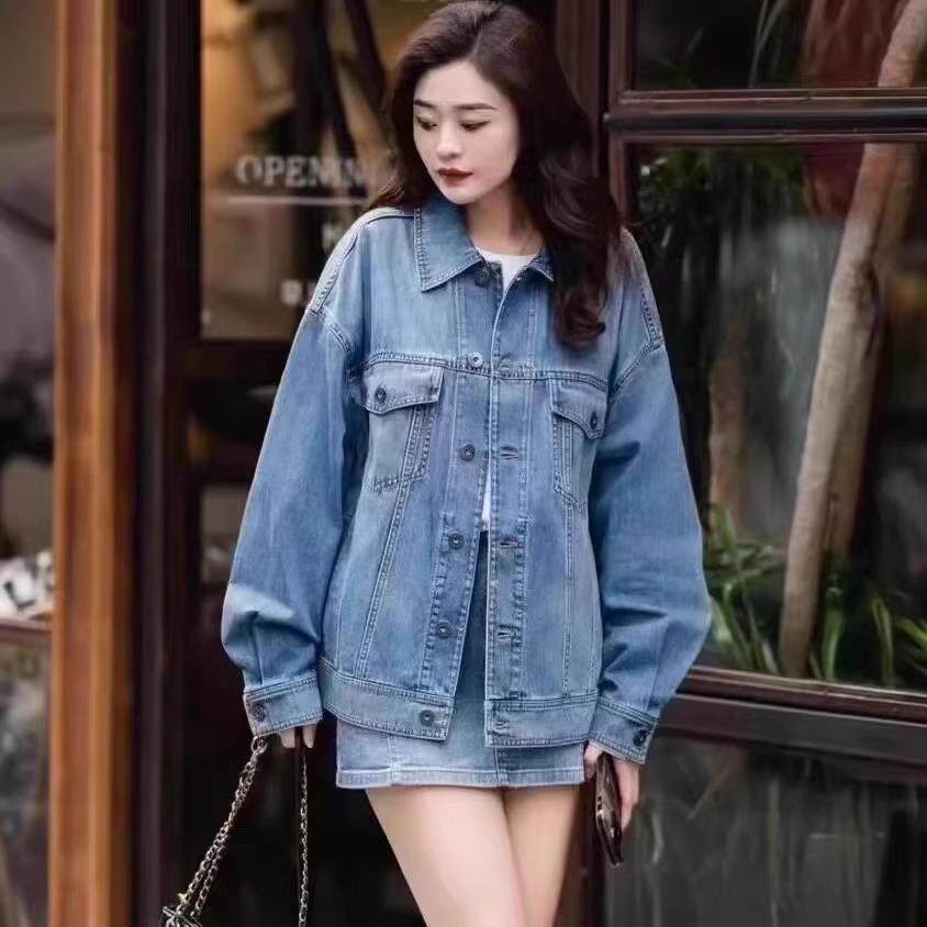 商场同款阿玛施正品牌2023秋冬新款宽松复古中长款牛仔外套女