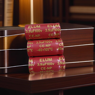 100V3.9UF ELUM 红袍 中高音分频器 无极轴向卧式 电解电容 12X26