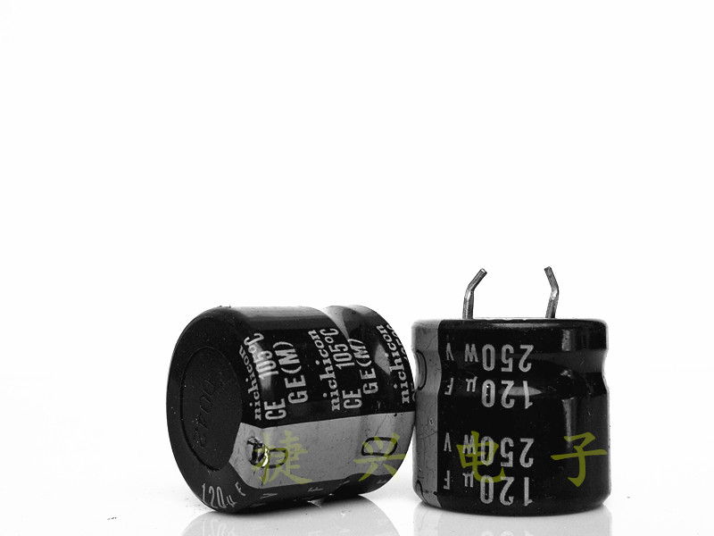 进口日本尼吉康 牛角电解电容 250V120UF 120UF250V 体积：22*20