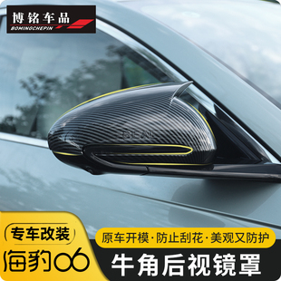 适用比亚迪海豹06dmi专用牛角后视镜罩碳纤纹黑武士后视镜罩改装