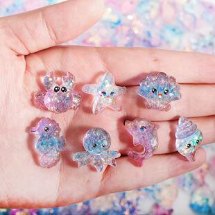 夜光仿真海洋动物迷你水晶树脂摆件海星可爱玩具过家家水昌小海狮