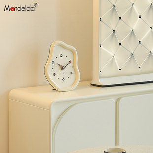 满得达奶油风家居客厅台式 饰品 时钟玄关桌面摆件电视柜座钟装