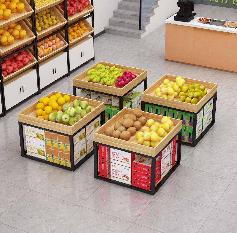 超市中岛柜堆头水果货架展示架多功能创意架子货架蔬菜架子钢木架