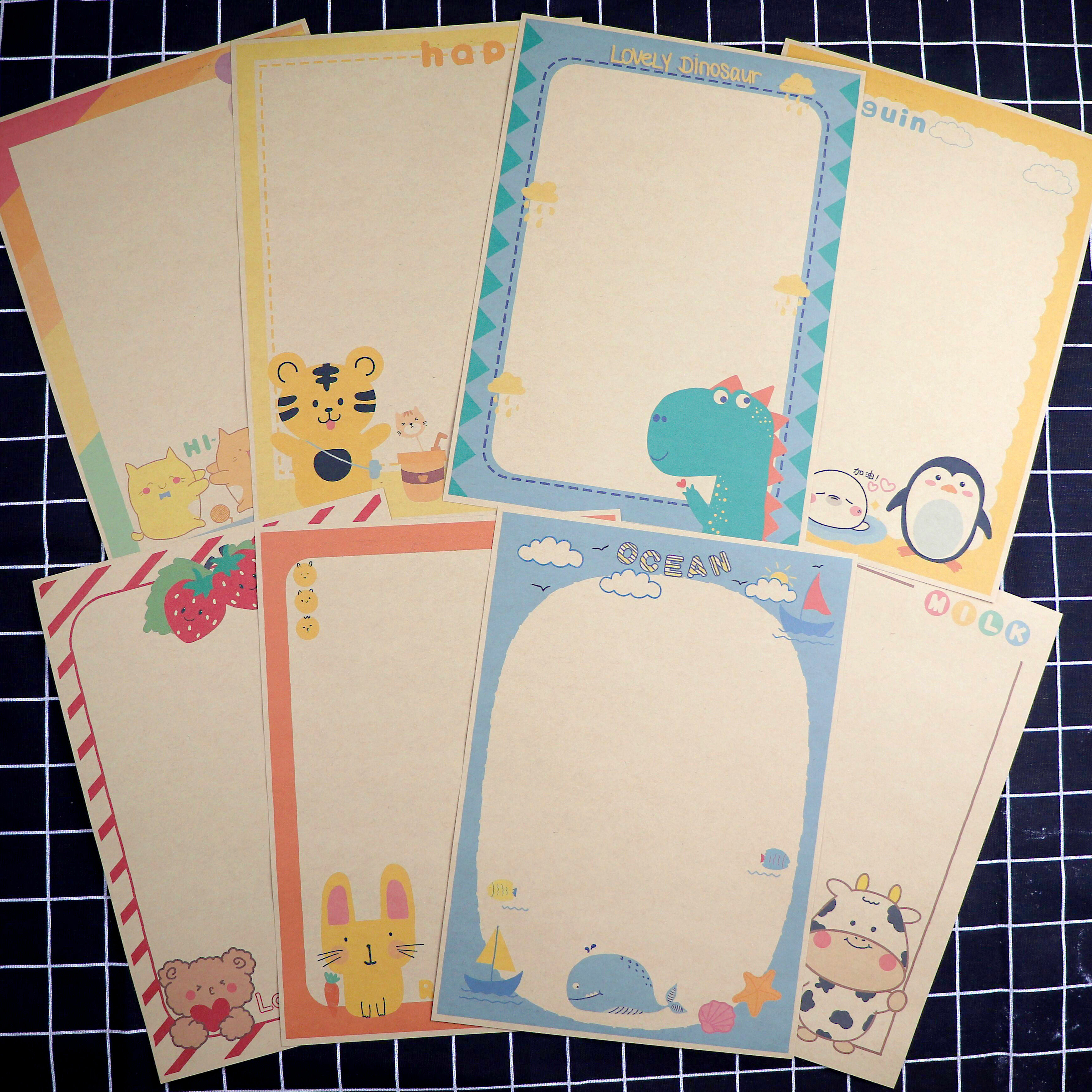 a4牛皮卡通动物空白花边打印纸稿纸学校班级活动展示纸成长册包邮