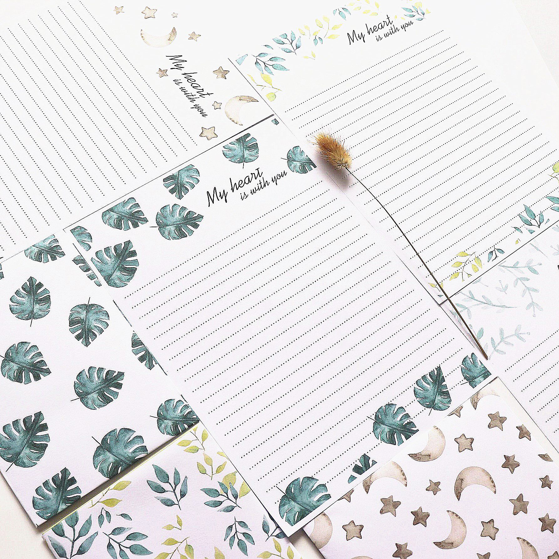 清新叶子信封信纸套装文艺简约写信纸浪漫唯美表白情书可爱创意纸