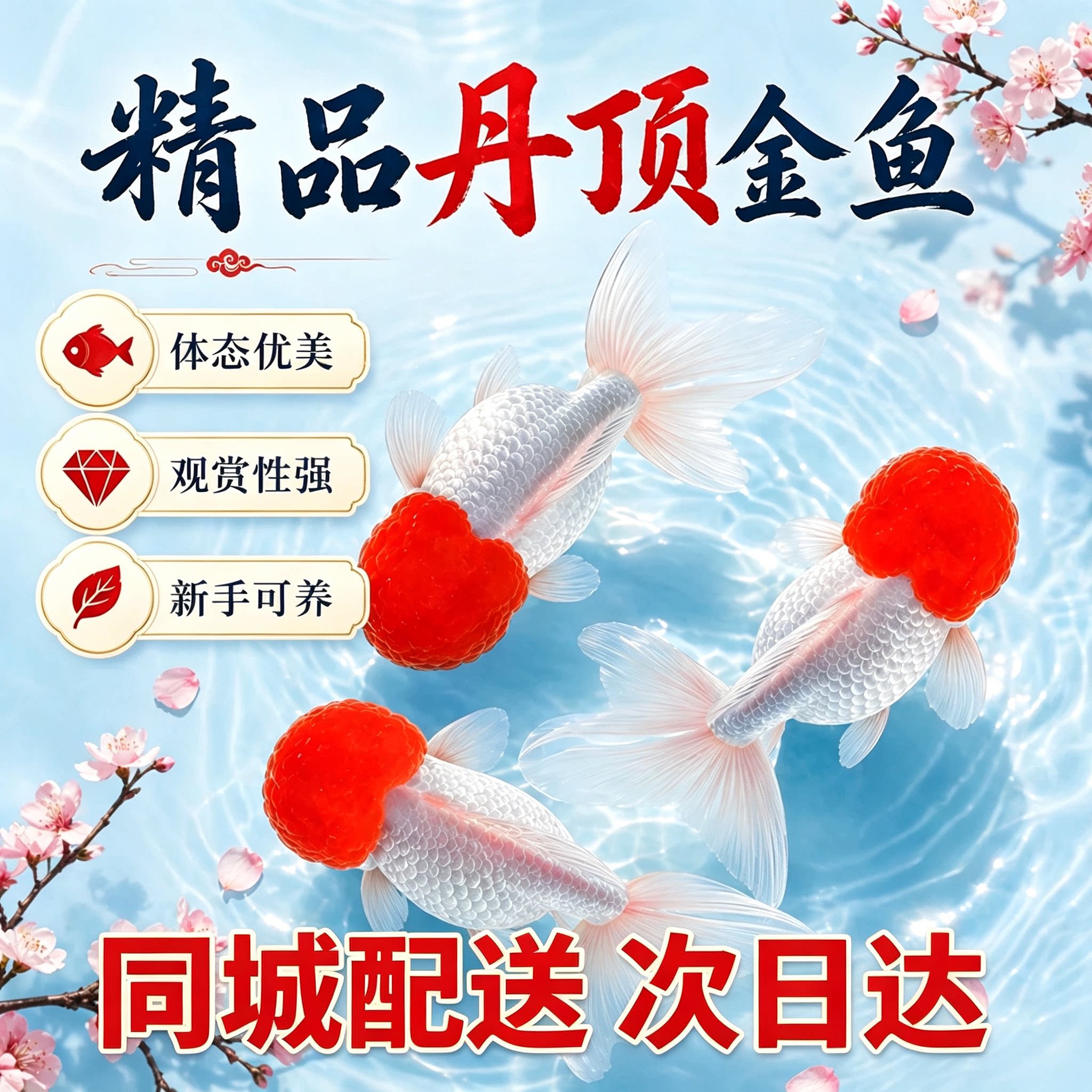 鹤顶红金鱼活鱼观赏鱼小型淡水冷水鱼苗自来水好养耐活鸿运当头鱼