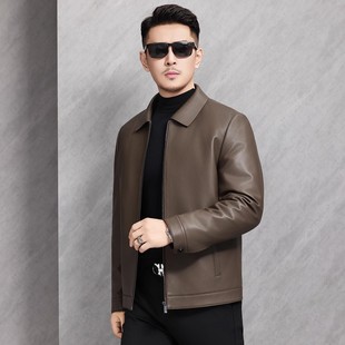 今年流行特惠海宁新款真皮皮衣男士皮夹克羽绒服外套修身中年绵羊