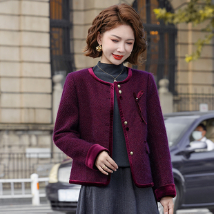 妈妈春装短款毛呢外套2026新款中老年女秋冬季洋气母亲呢子上衣服