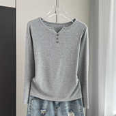 女2026新款 内搭打底衫 螺纹显瘦正肩上衣外穿 t恤秋季 洋气减龄长袖